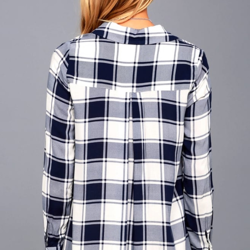 Lulu’s Weekend Game Navy Plaid Shirt Dress S - Picture 3 of 10